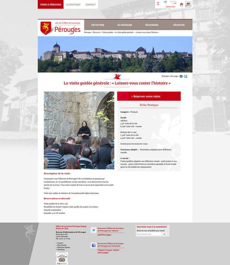 Page intérieure du site internet de l'office de tourisme de Pérouges