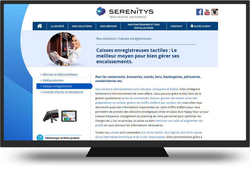 Page intérieure du site internet Serenitys