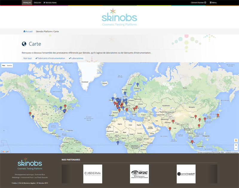 Page Carte de la web application Skinobs